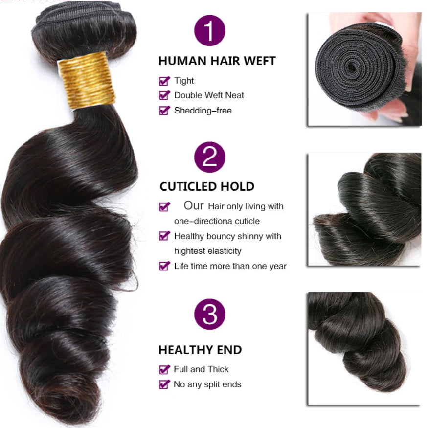 8-40 Inchs Loose Wave Bundles Brazilian Human Hair Weave Bundles 1/3/4 Bundles Deal Top Quality Human Hair Extensions