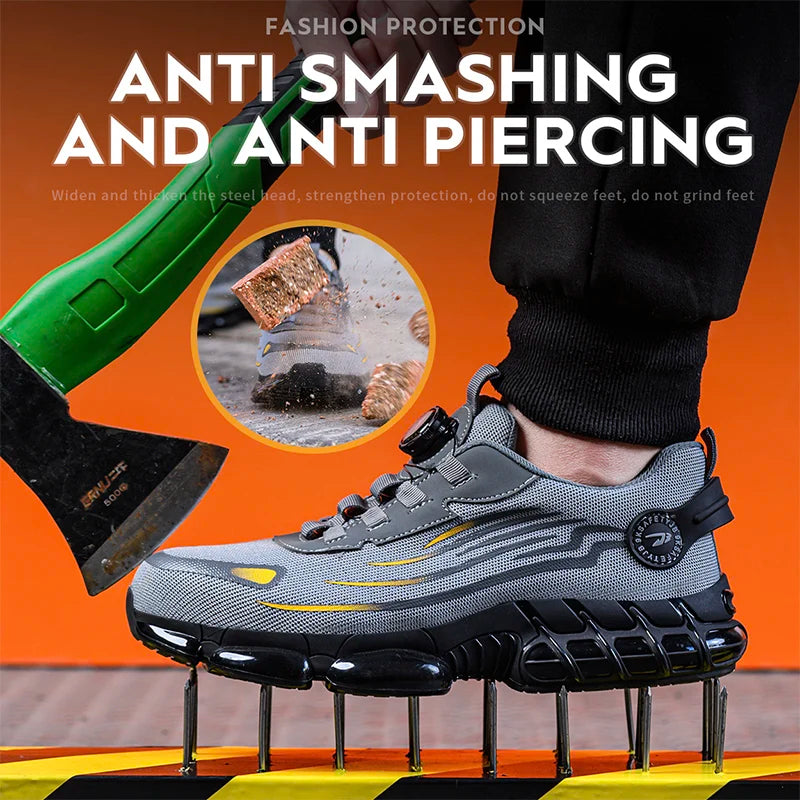 Rotating Button New Safety Shoes Men Anti-smash Anti-puncture Work  Men Sport Shoes Security Protective