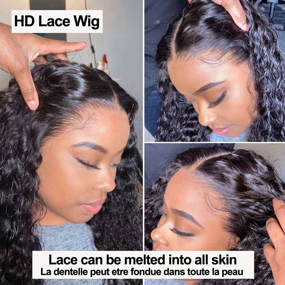 Kinky Curly Wigs 100% Human Hair Wigs Water Deep Wave Brazilian HD Lace Frontal Wig 13x6 HD Lace Front Human Hair Wig For Women