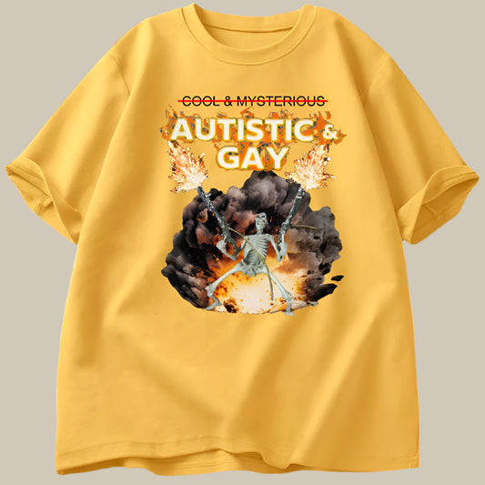 Autistic and Gay Skeleton Explosion T Shirt Unhinged Skeleton