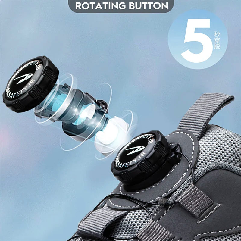 Rotating Button New Safety Shoes Men Anti-smash Anti-puncture Work  Men Sport Shoes Security Protective