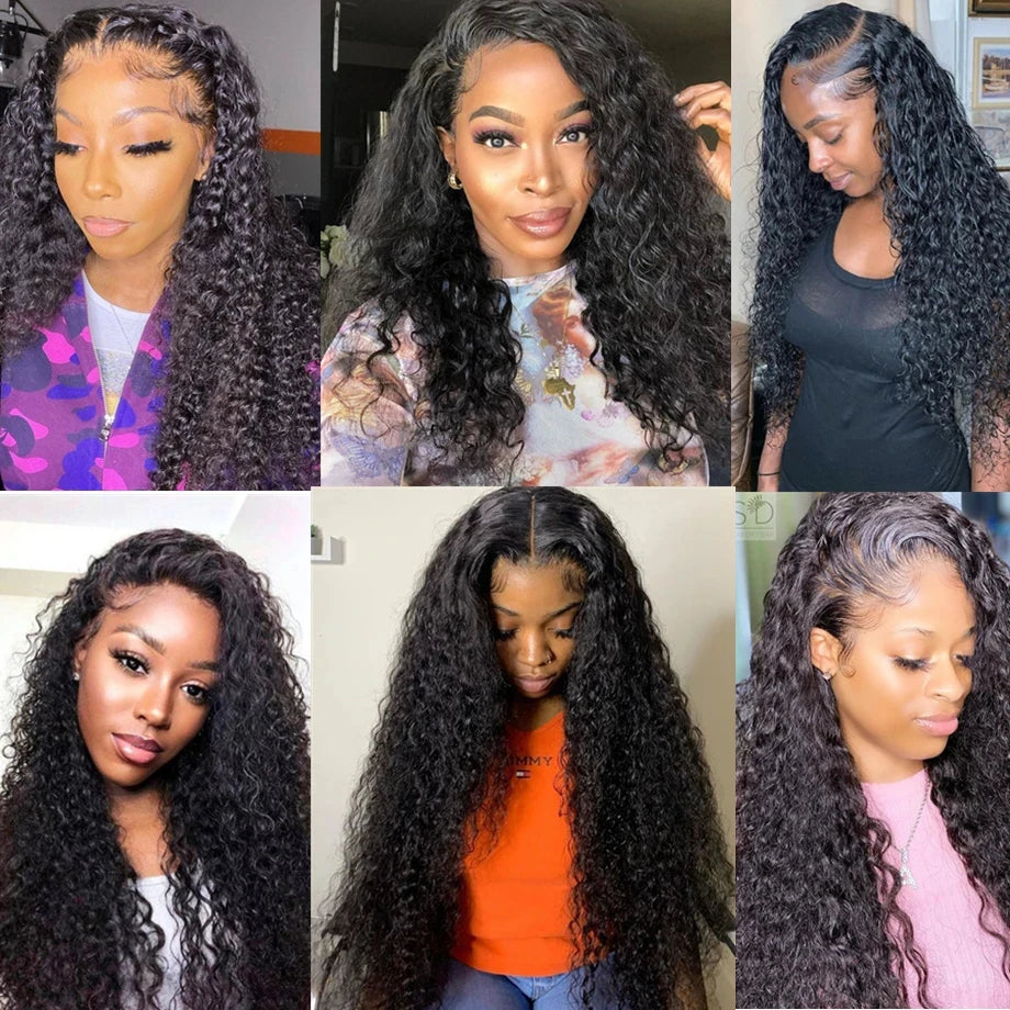 Kinky Curly Wigs 100% Human Hair Wigs Water Deep Wave Brazilian HD Lace Frontal Wig 13x6 HD Lace Front Human Hair Wig For Women