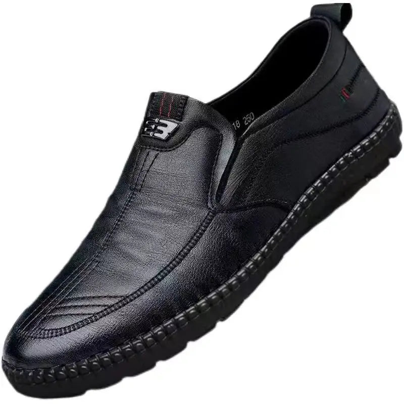 Mens Leather Loafers Non Slip Walking Flats Breathable