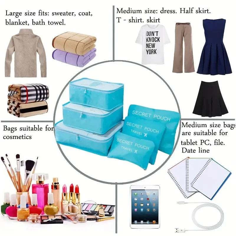 6 Pcs Travel Luggage Storage Bags, Versatile Lightweight Storage Pouch