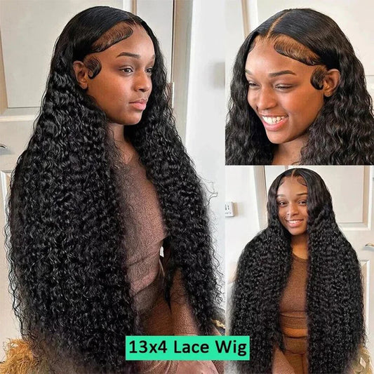 Kinky Curly Wigs 100% Human Hair Wigs Water Deep Wave Brazilian HD Lace Frontal Wig 13x6 HD Lace Front Human Hair Wig For Women