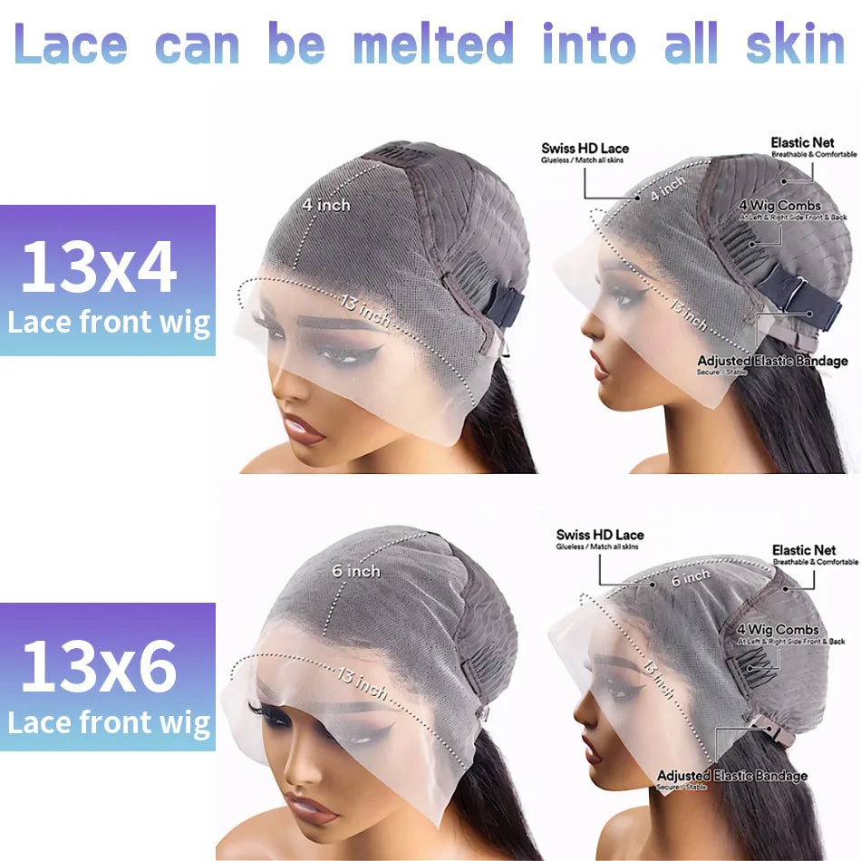 Lace Frontal Black Wig Human Hair 100% Natural Brazilian Transparent Wigs For Women