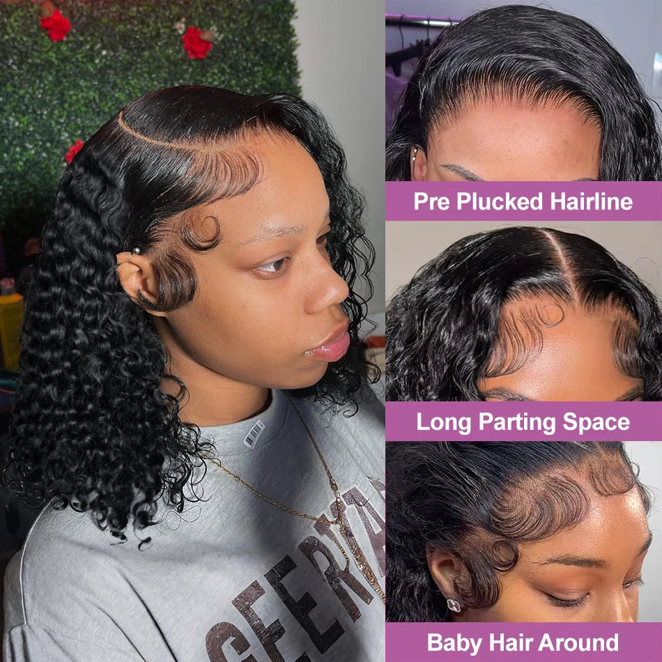 Links Short Bob Wigs Water Curly 13x4 13x6 HD Lace Front Human Hair For Women 250% Brazilian Deep Wave 5x5 Lace Closure Wig