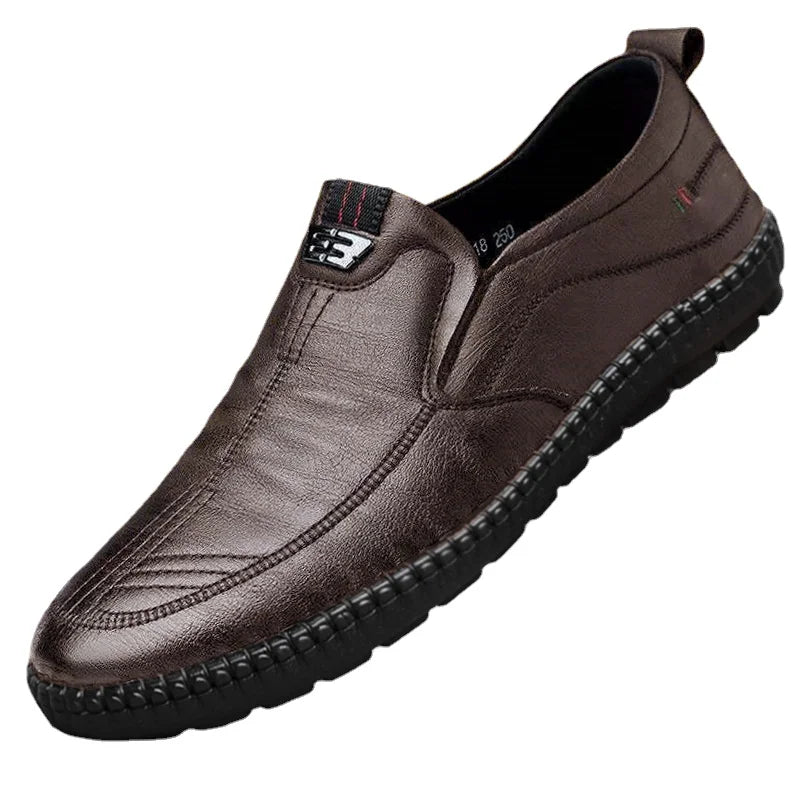 Mens Leather Loafers Non Slip Walking Flats Breathable