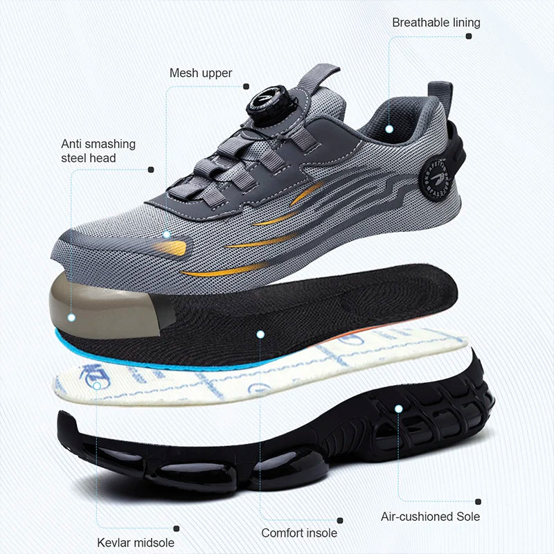 Rotating Button New Safety Shoes Men Anti-smash Anti-puncture Work  Men Sport Shoes Security Protective